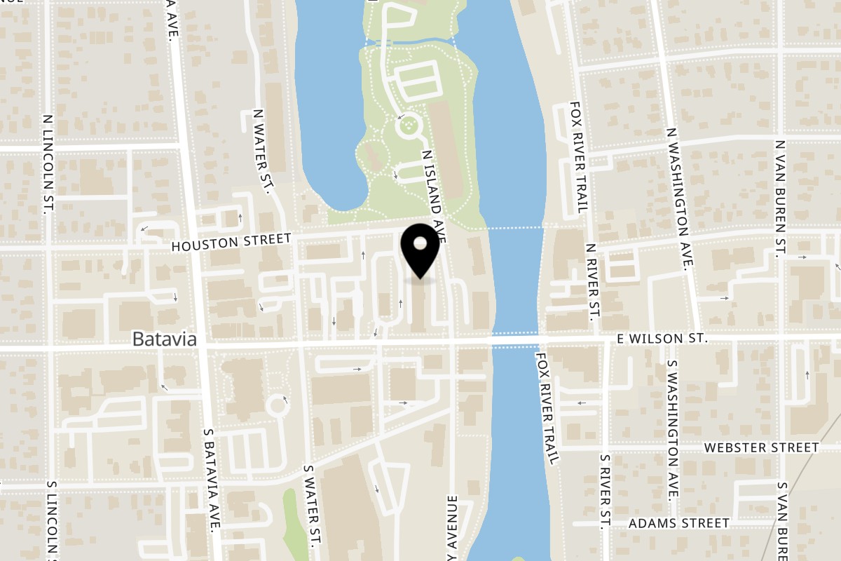 Map showing the location of WindMill Grille & Pizzeria on 90 N Island Ave in Batavia
